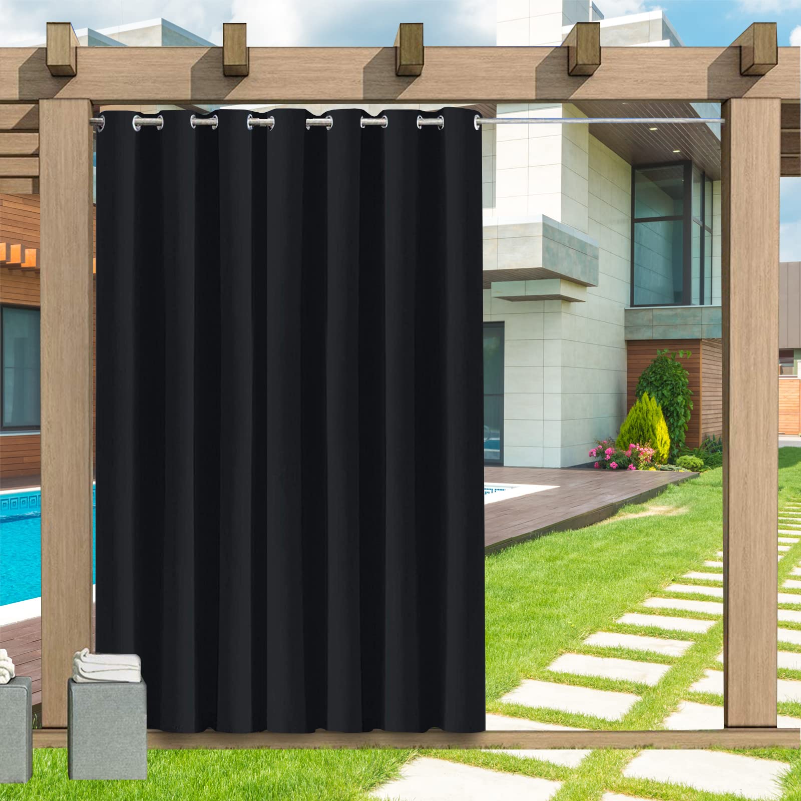 Outdoor Curtains, Outdoor Curtain with Eyelets 1 Panel, 24 Colors Outdoor Curtains Waterproof Sun Shade Patio Curtain, Privacy Screen Sun Shade Curtain for Balcony Patio Porch Pergola, B120xH259CM โ image 1
