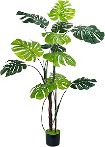 Large Artificial Monstera Deliciosa Fake Plant, 5Ft Faux Floor Plants Fake Tropical Tree with Pot for Indoor Outdoor Office House Living Room Home Decor