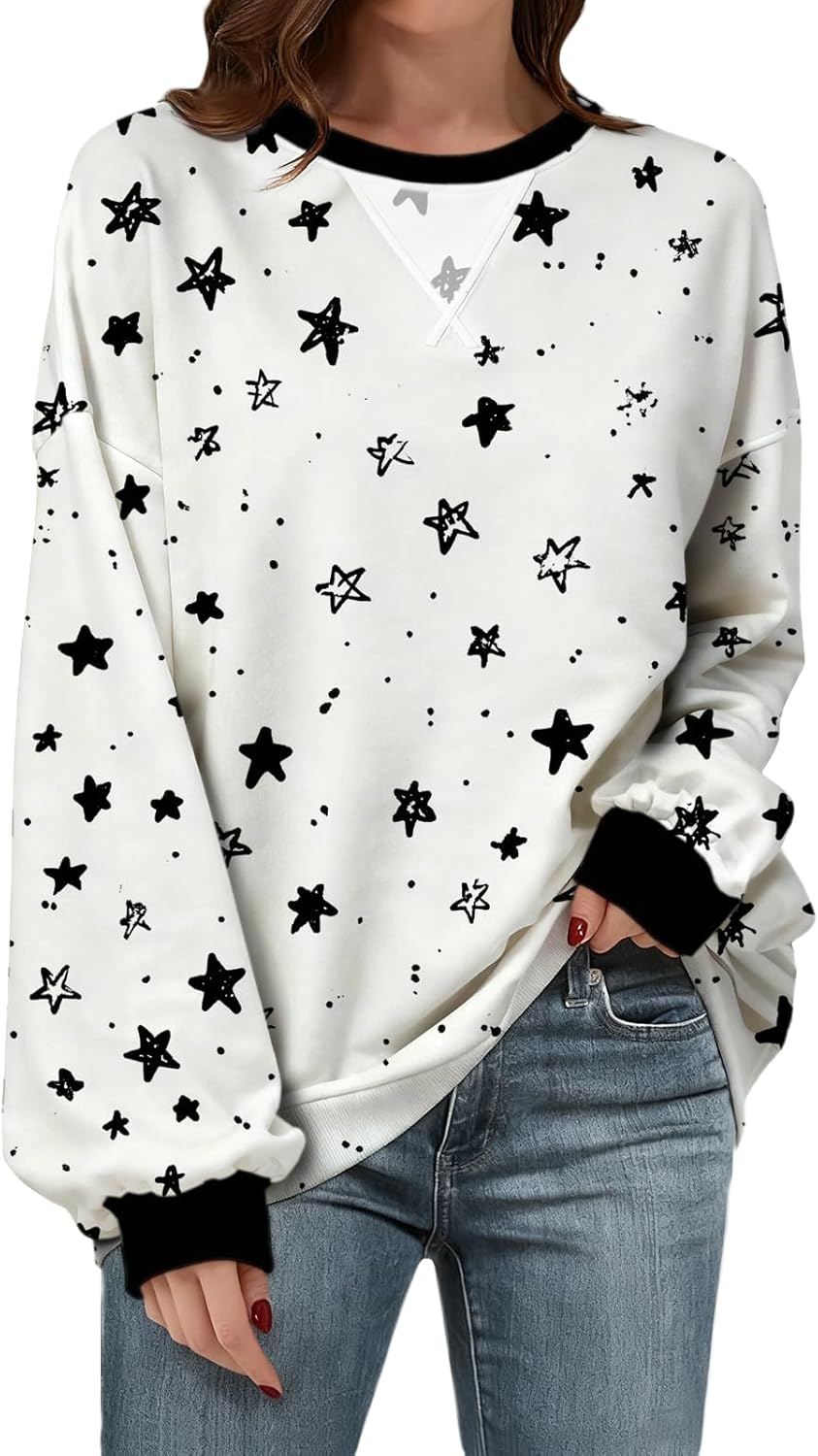 Spring Retro Graphic Sweatshirt Women Crewneck Long Sleeve Soft Comfy Loose Fit Oversized Casual Pullover - Image 2
