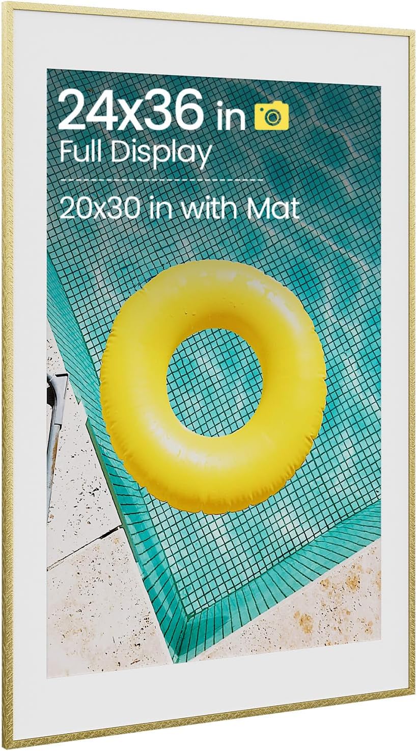 Heimlove 24x36 Aluminum Metal Frame, Gold Photo Frame 20x30 with Mat or 24x36 Without Mat for Wall Mounting, Wall Hook Hanging Hardware Included 24x36 Mat to 20x30 Single(Gold)