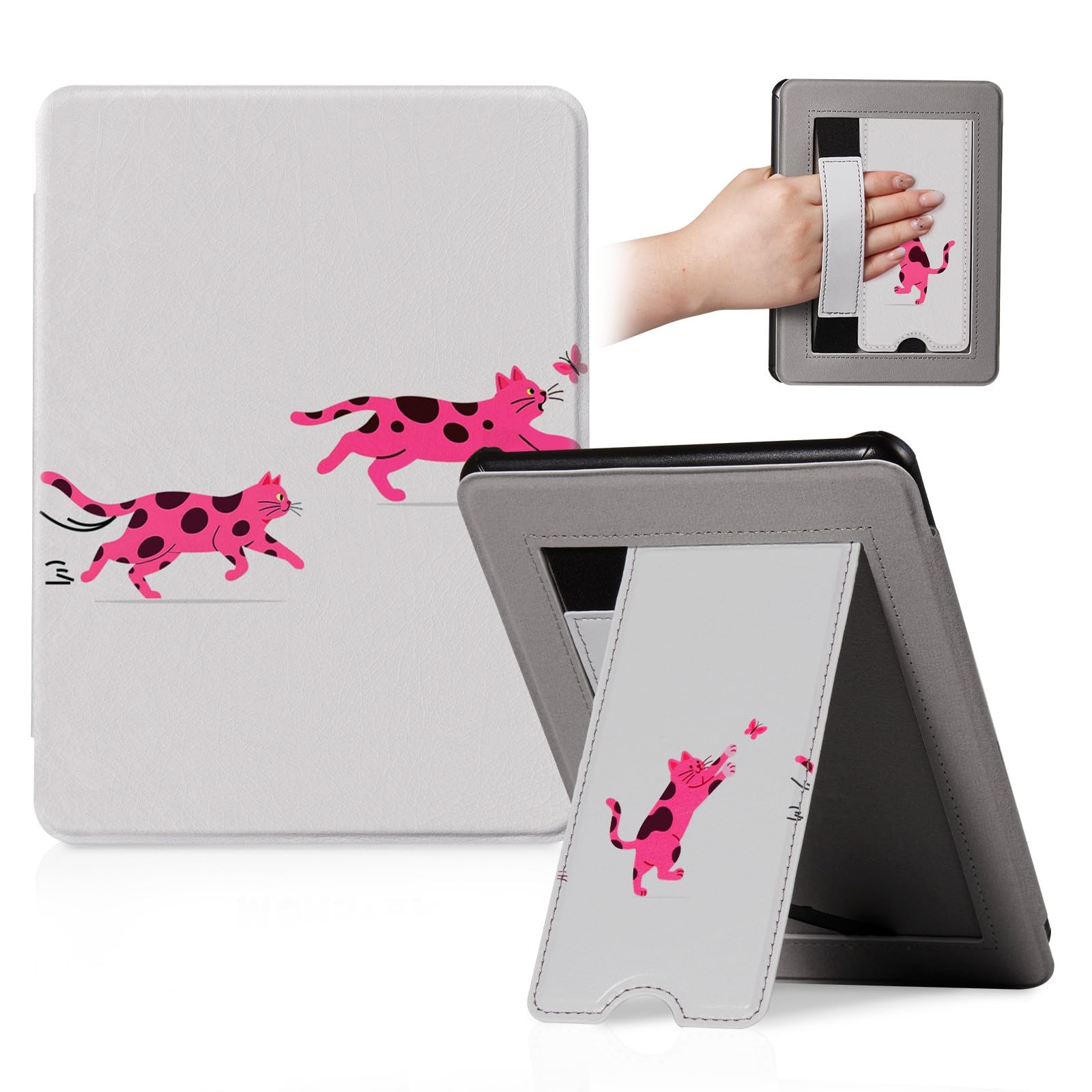 CoBak Lightweight Stand Cute Case for 7" Kindle Paperwhite 12th Gen 2024 and Kindle Colorsoft with Right Hand Strap - Compatible with iPhone MagSafe, for Samsung/Anker Wireless Charging Pads