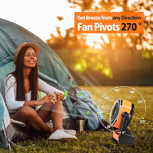 Miniatura 4 de Ventilador portátil de 20000 mAh funciona con pilas 8 pulgadas recargable con luz LED con gancho para colgar para tienda de campaña viajes automóvil