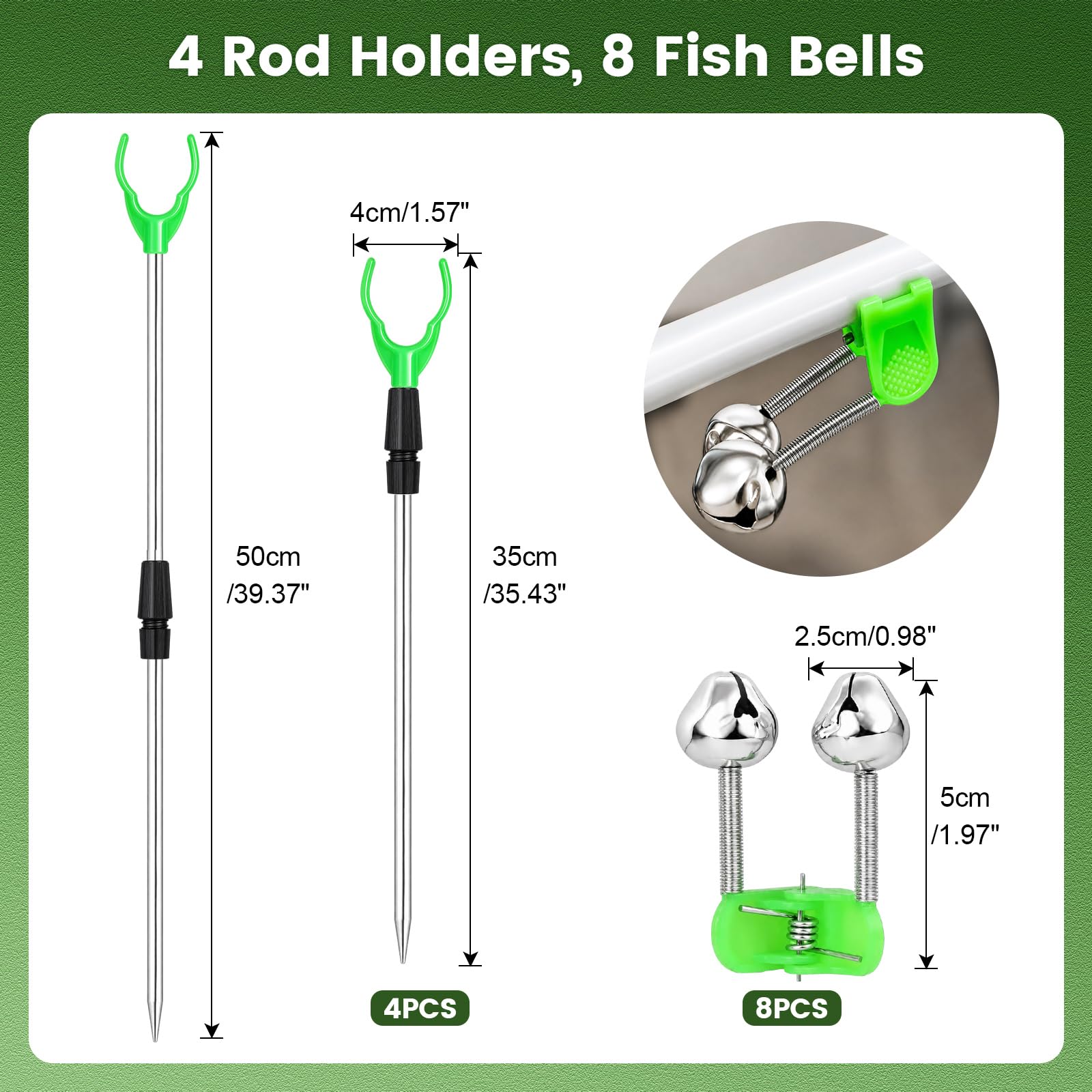DONQL Lot de 4 Supports pour Canne à Pêche, Repose-Cannes Réglable avec 8 Grelots de Pêche, Porte-Cannes pour Pêche en Bordure, Mer, Lac, Rivière