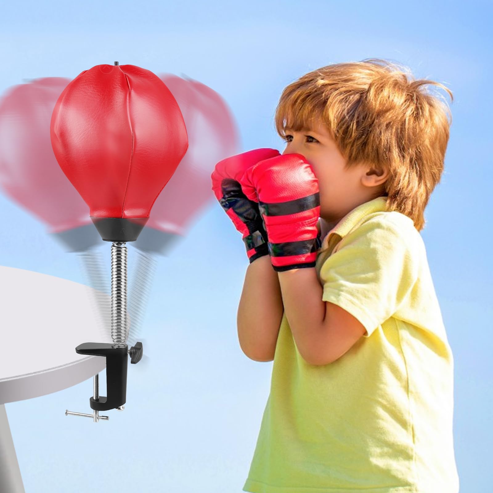 HOMURY Sacco da Boxe da Scrivania Con Morsetto: Mini Antistress Con Pompa Ad Aria, da Tavolo o in Piedi, 37 x 16 cm, Rosso