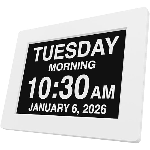 American Lifetime 【New 2023】 Dementia Clock Large Digital Clock for Seniors, Digital Clock Large Display with Custom Alarms, Clock with Day & Date for Elderly, Large Number Digital Clock White