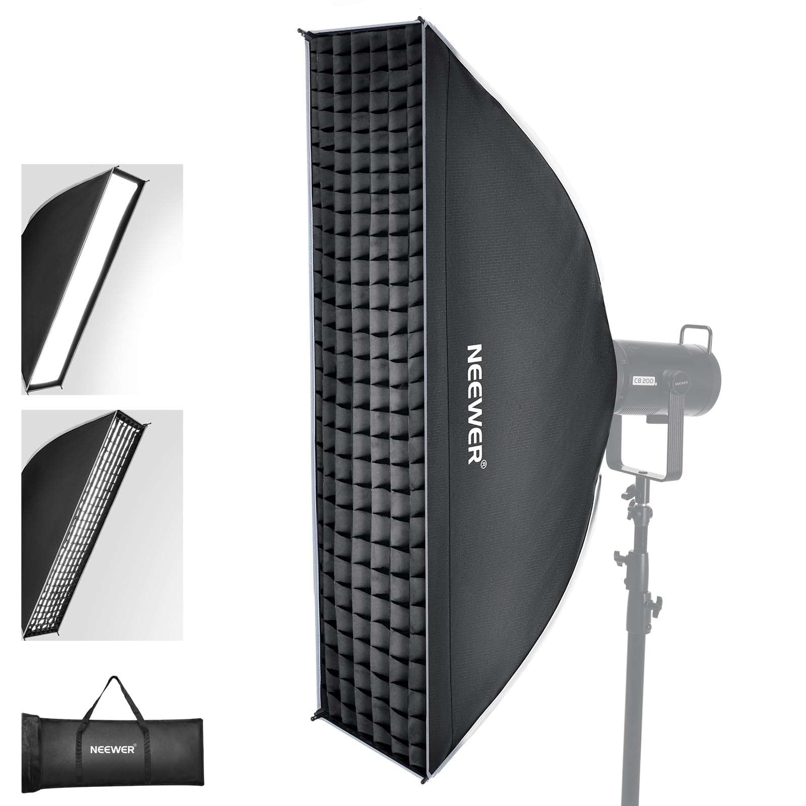 NEEWER Prostokątny zestaw softbox, 30 cm x 119 cm, miękkie pudełko z dyfuzorami światła, do fotografii studyjnej, nagrywania wideo, strumieniowego oświetlenia, kompatybilny z Aputure 120d