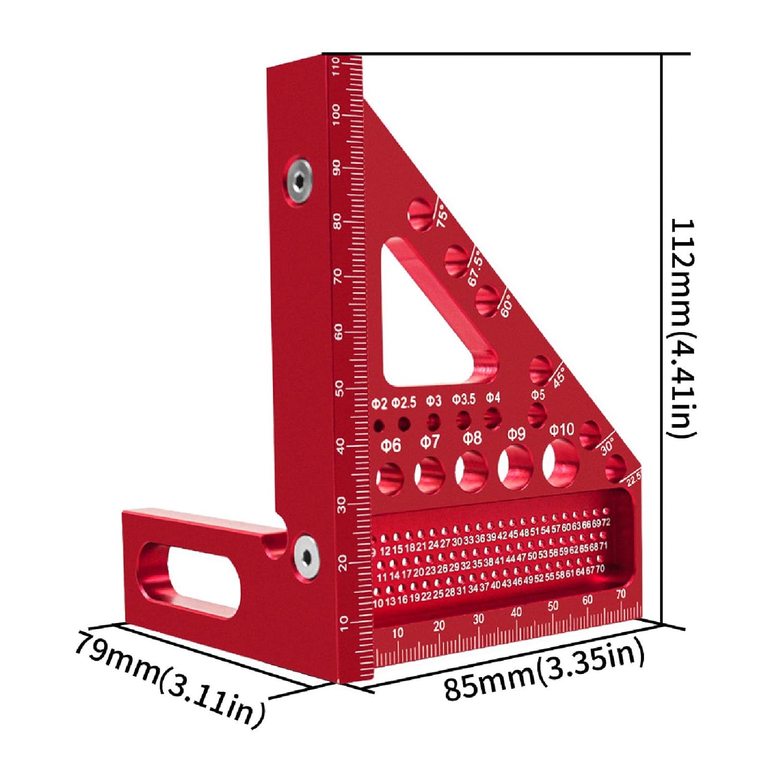 Woodworking Triangular Ruler, Woodworking Square Protractor Aluminum Alloy Miter Triangular Ruler, 3D Multi Angle Measuring Ruler, Multi Angle Layout Measuring Tool (Red)