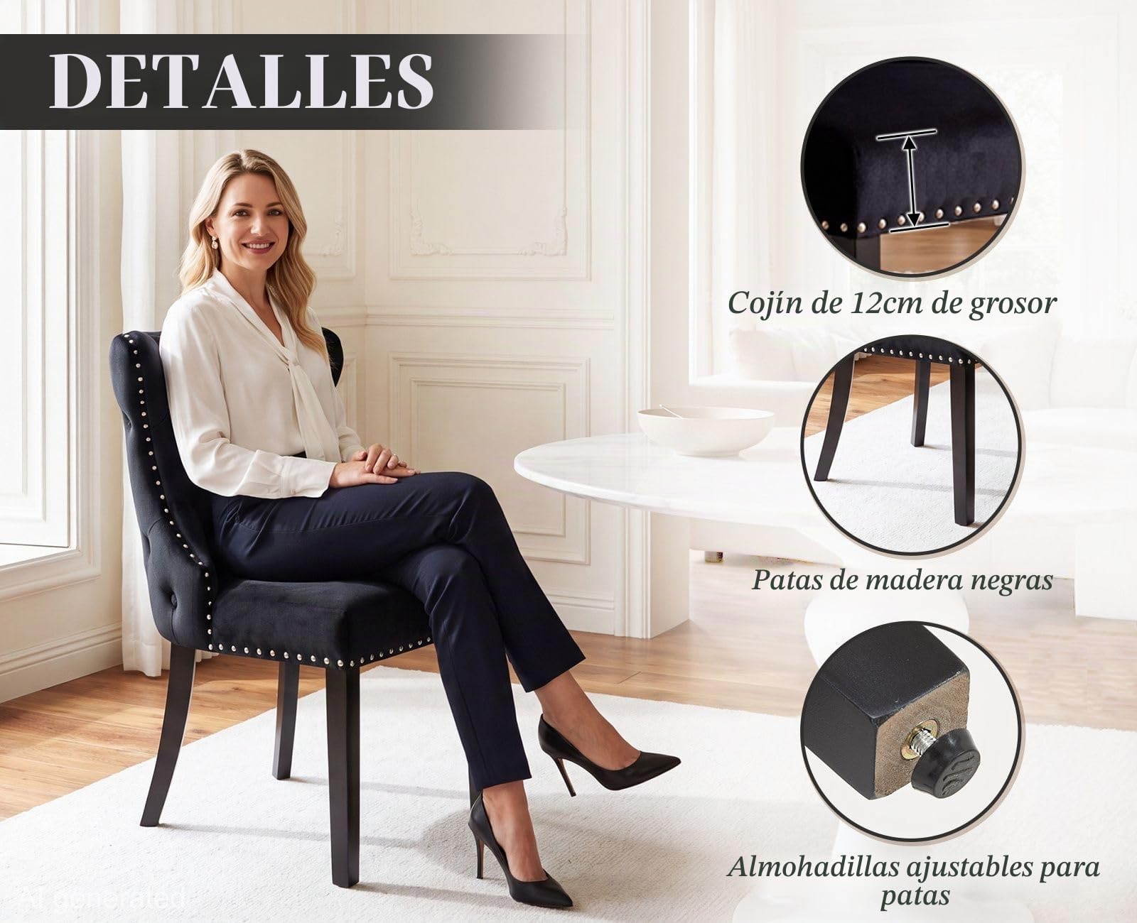 chairus 2PCS Sillas de Comedor con Decoración de León, Negro