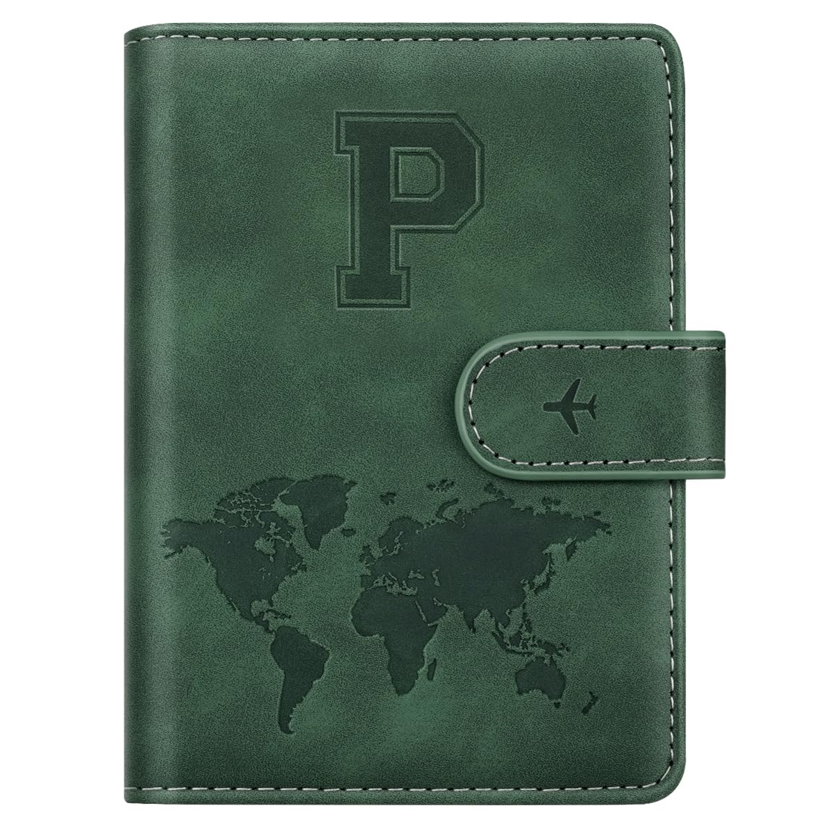 Personalized P Passport Holder Cover Initial Letter Travel Wallet RFID Blocking Passport Cover Credit Card Holder Case Passport Book Holders for Women and Men, Pine Green-P-image-48