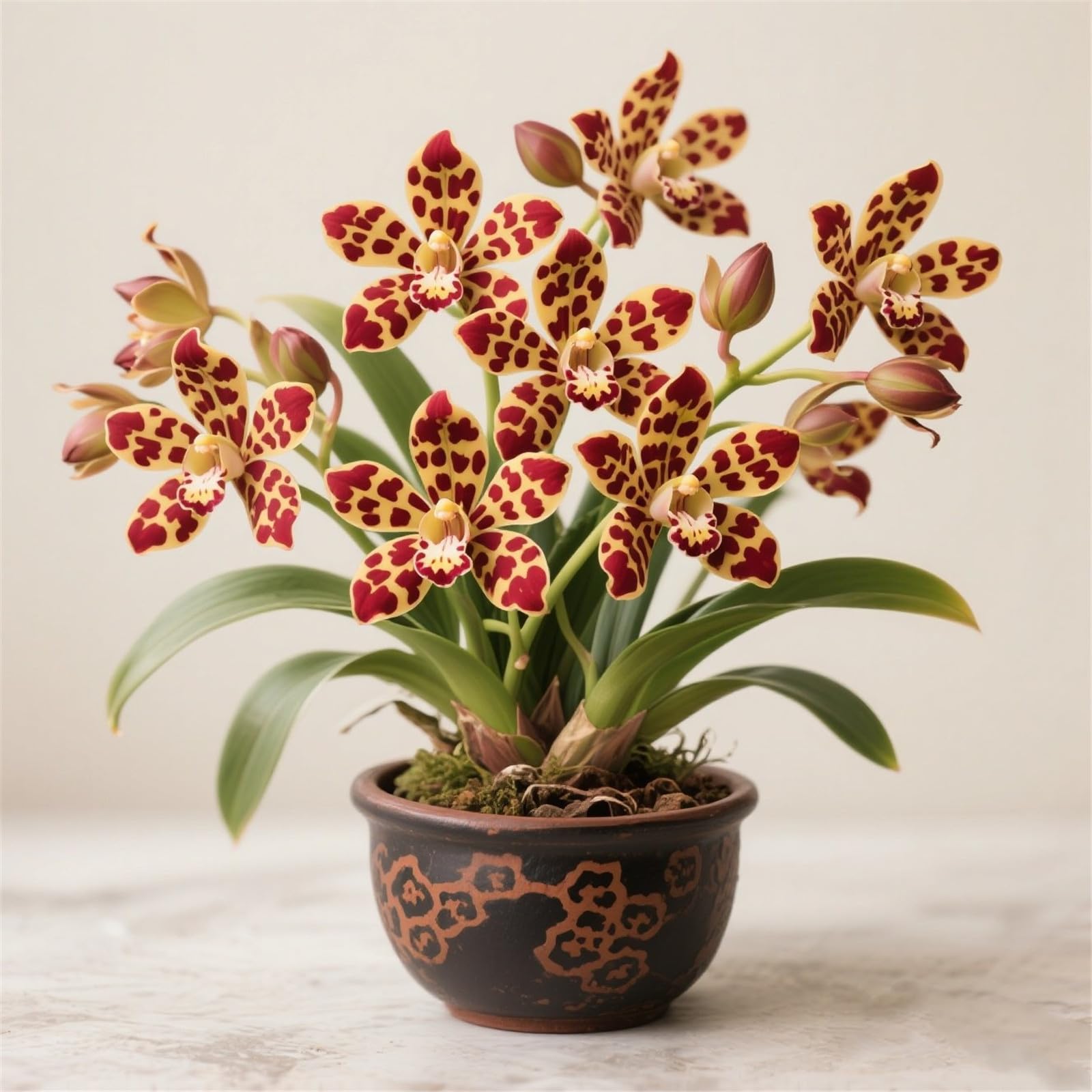 Fragrant Cymbidium Orchid&Indoor and Outdoor Potted Plants - Easy to Bloom/That Grow Fast/Golden Jade Carving/Garden-15bulbs-D