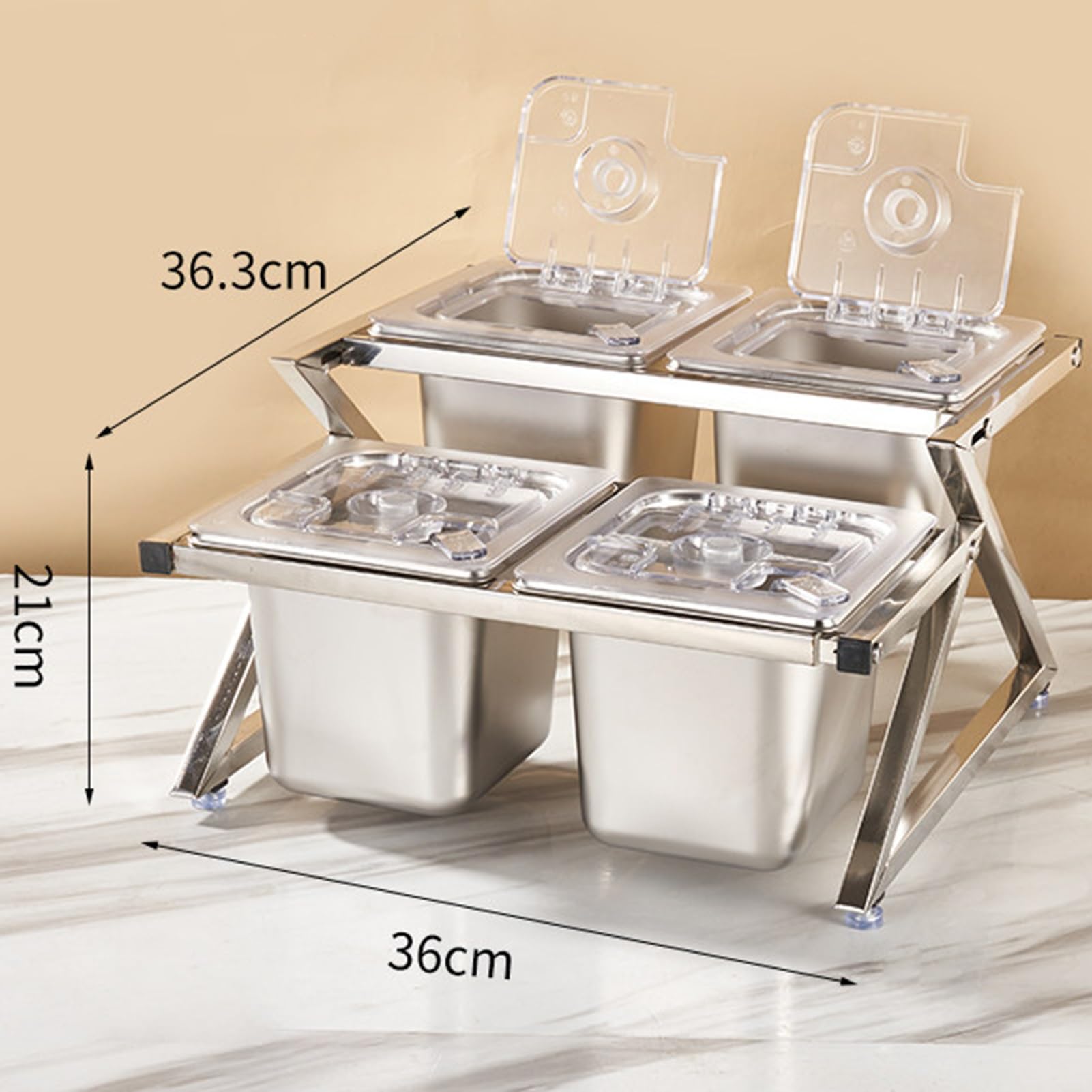 Questa Stazione per condimenti per Pizza con Coperchio Ribaltabile e Set di Palette, Supporto Organizer per spezie in Acciaio Inossidabile, Porta guarnizioni Inclinato da banco per Salse, ma
