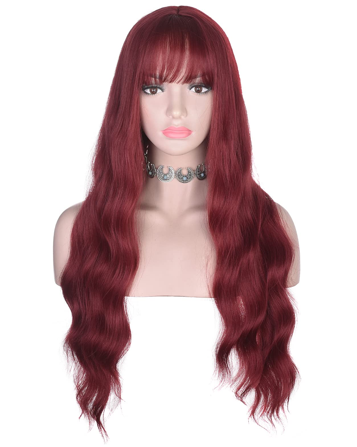 Amazon.com : AMZCOS Red Long Wavy Wig with Bangs for Women  display picture 1
