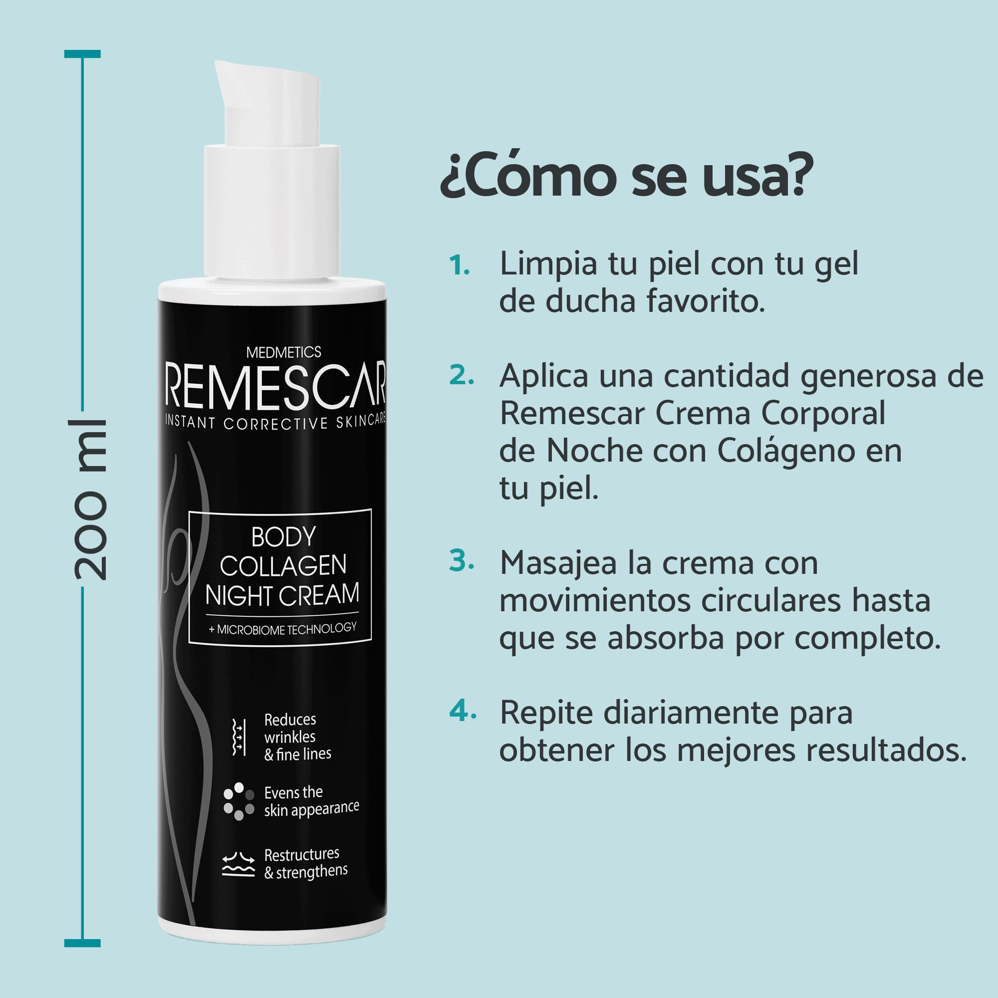 Remescar Collagen Body Crema de Día + Crema Corporal de Noche – Rutina Corporal Antiedad Día y Noche – Hidratación Profunda, Elasticidad y Firmeza – Ácido Hialurónico y Tecnología Microbioma – 200 ml