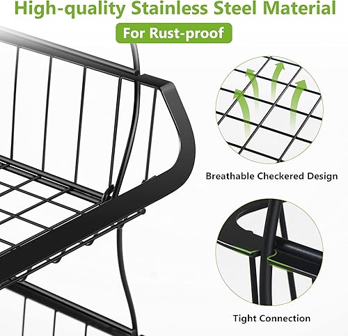 Miniatura 6 de 1Easylife - Cesta de frutas, carrito apilable de alambre de metal de 3 niveles con ruedas rodantes, estante utilitario para cocina, despensa,