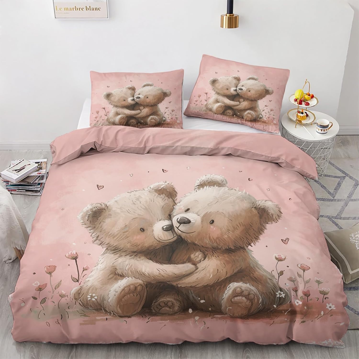 Housse de couette fleurs 200x200 en microfibre douce et facile à repasser
