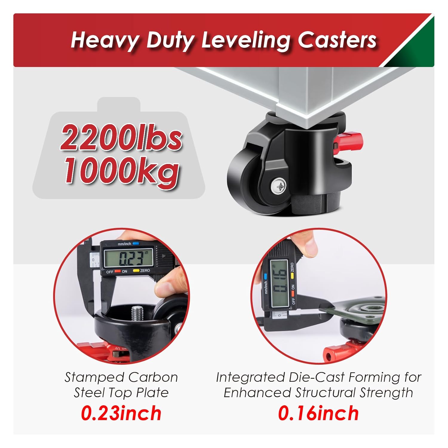 4 Pack Heavy Duty Leveling Casters for Workbench 2200 LBS Capacity, Upgraded Handle Design Retractable Caster Wheels Set,360 Degree Swivel Castors for Machine, Equipment, Shelves (Black)