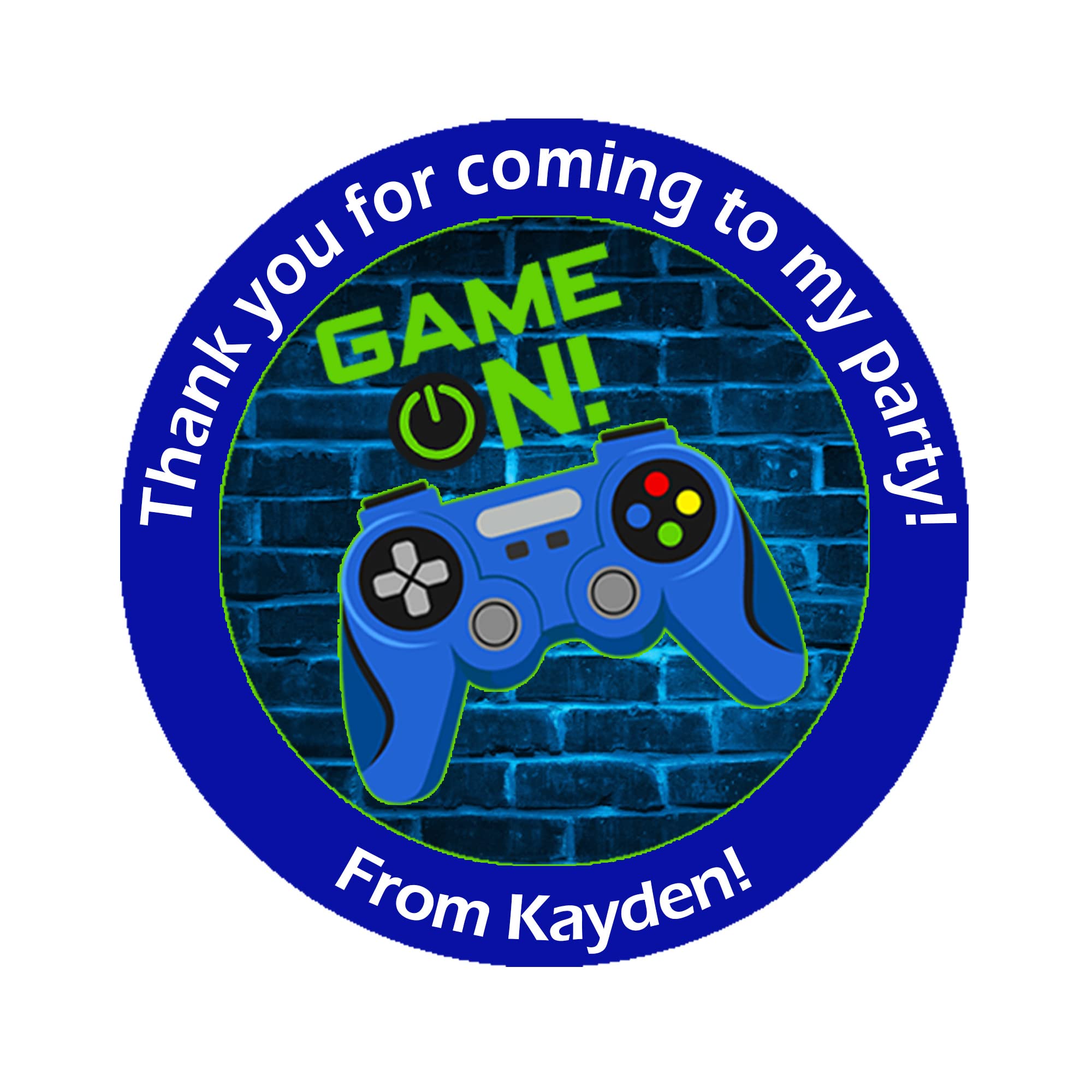 24 x Personalised Gaming Birthday Stickers for Party Thank You Sweet Cone Bags Video Games Party Bus - (D1 - Blue)