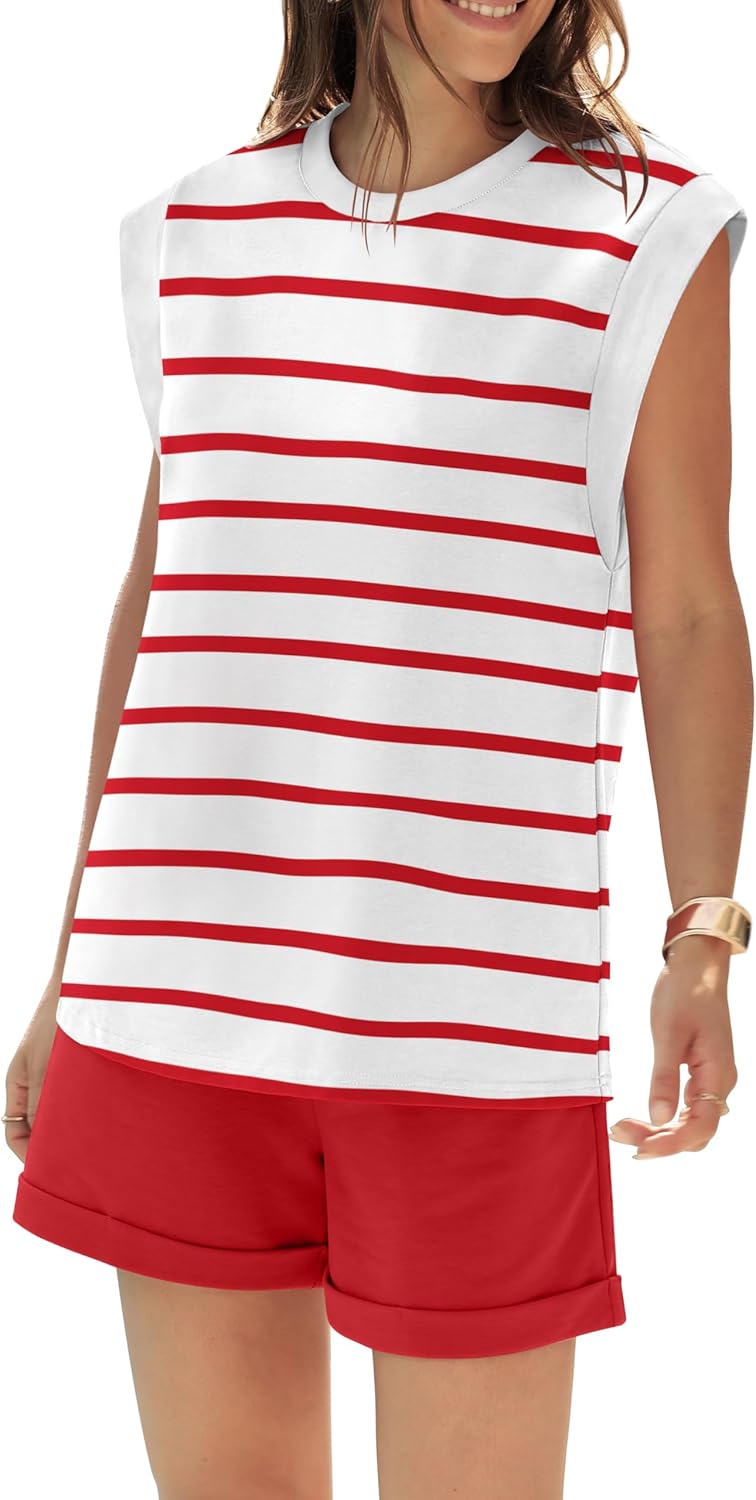 RUBZOOF 2 Piece Outfits for Women Lightweight Matching Lounge Sets Cap Sleeve Top and Elastic Waisted Shorts - Image 3