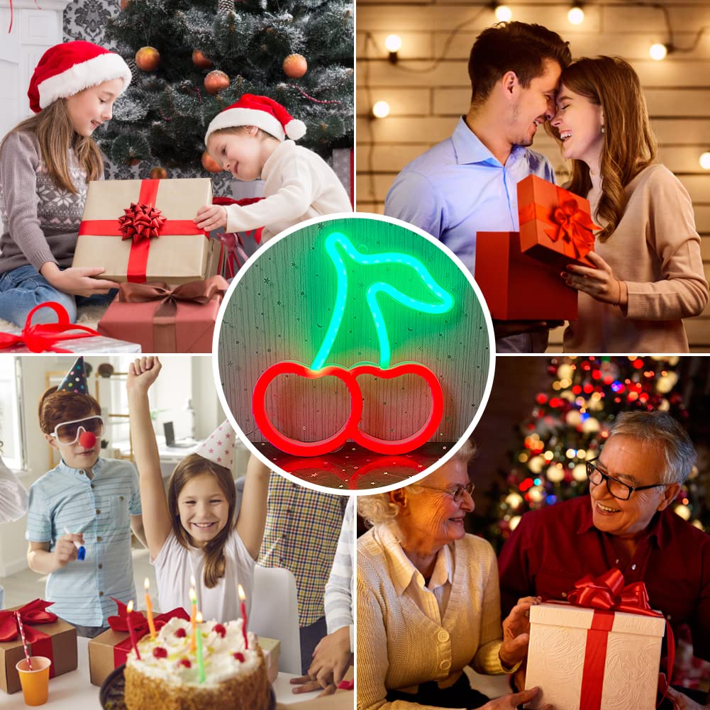 Neonowe światło wiśniowe Cherry Neon Light Sign LED neonowa tabliczka LED na lampę USB lub zasilanie bateryjne neonowe światło Sign do pokoju dziecięcego, sypialni, baru, restauracji, na Walentynki