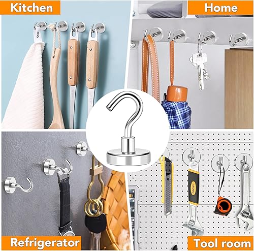 Miniatura 7 de MIKEDE Ganchos magnéticos, más de 70 libras de imanes de tierra resistentes con gancho para refrigerador, ganchos magnéticos de neodimio fuertes