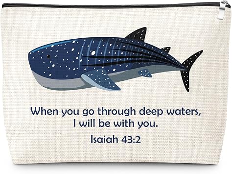 Shark Themed Gifts Makeup Bag Shark Gift for Women Sea Animals Lovers Christian Gifts for Women Bible Verse Cute Ocean Sharks Themed Gift Inspirational Christmas Birthday Present Cosmetic Bag
