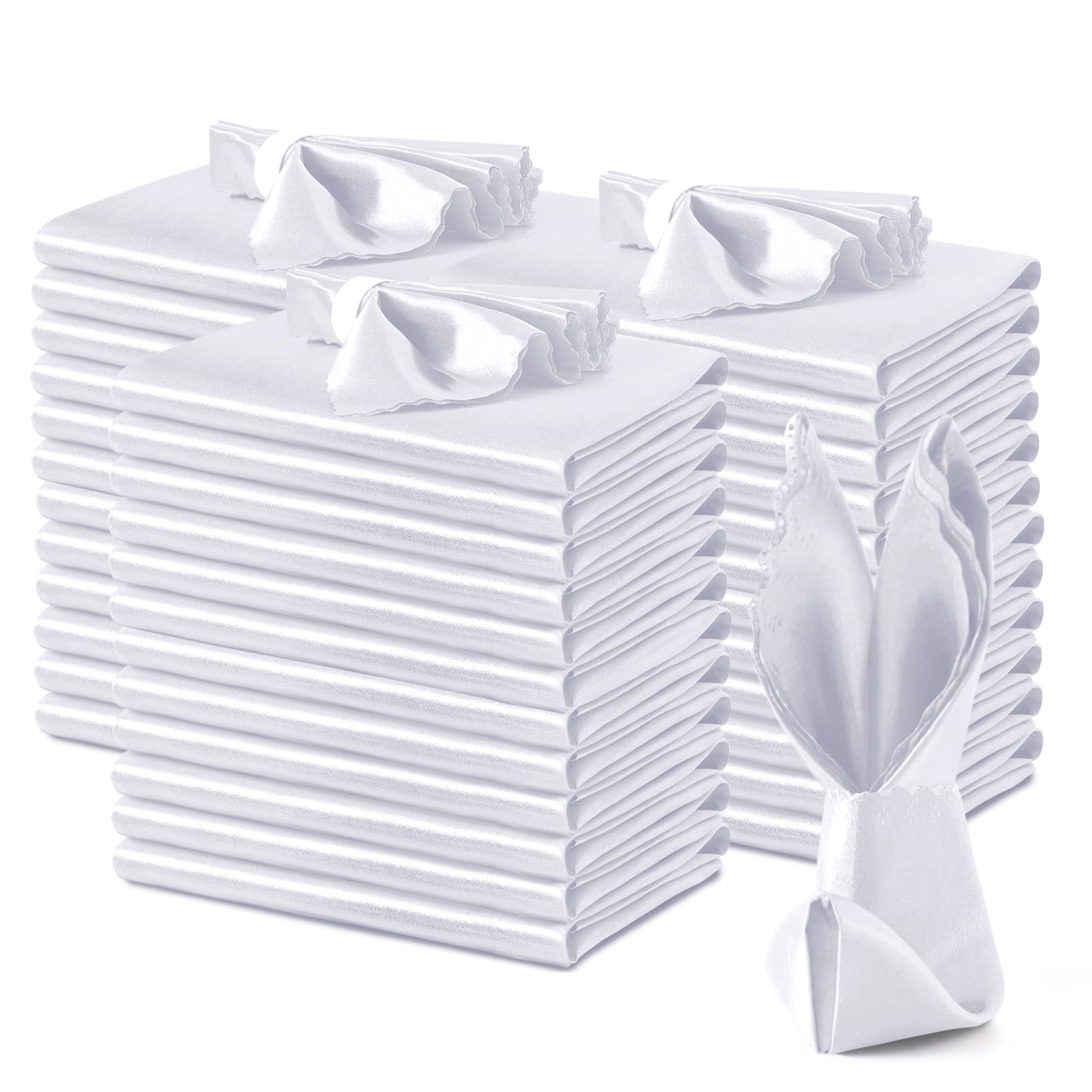 VACVELT 100 Pack White Satin Napkins 17x17 Inch Wedding Napkins