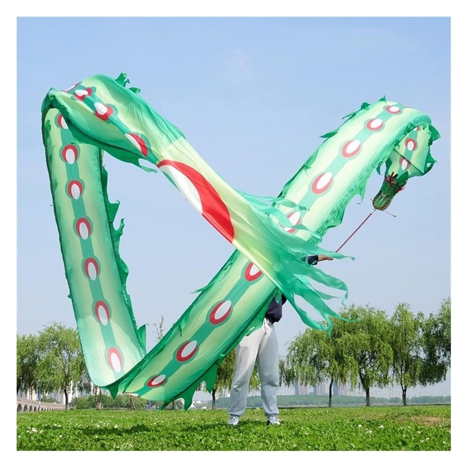 BJfhRH Outdoor Sports Traditional Chinese Dragon Dance Ribbon 3D Colorful Silk-Like Flowy Spinning Lion Streamers Silk Festival Celebration(Grün,6m)