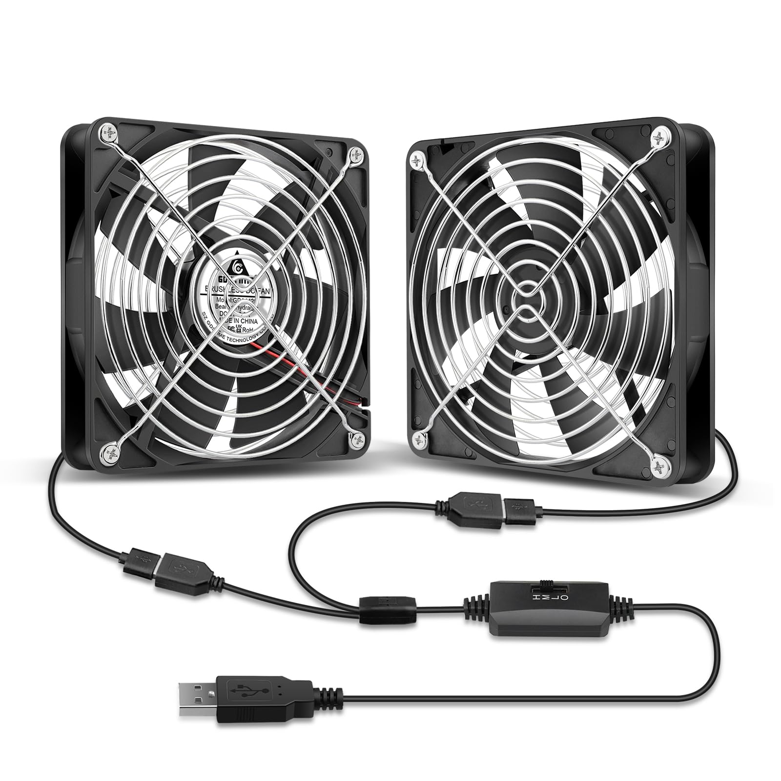 GDSTIME Set di 2 ventilatori USB 140 mm Ventilatore PC 140 mm USB Fan 5 V 140 x 25 con 3 velocità regolabile per computer router mobile