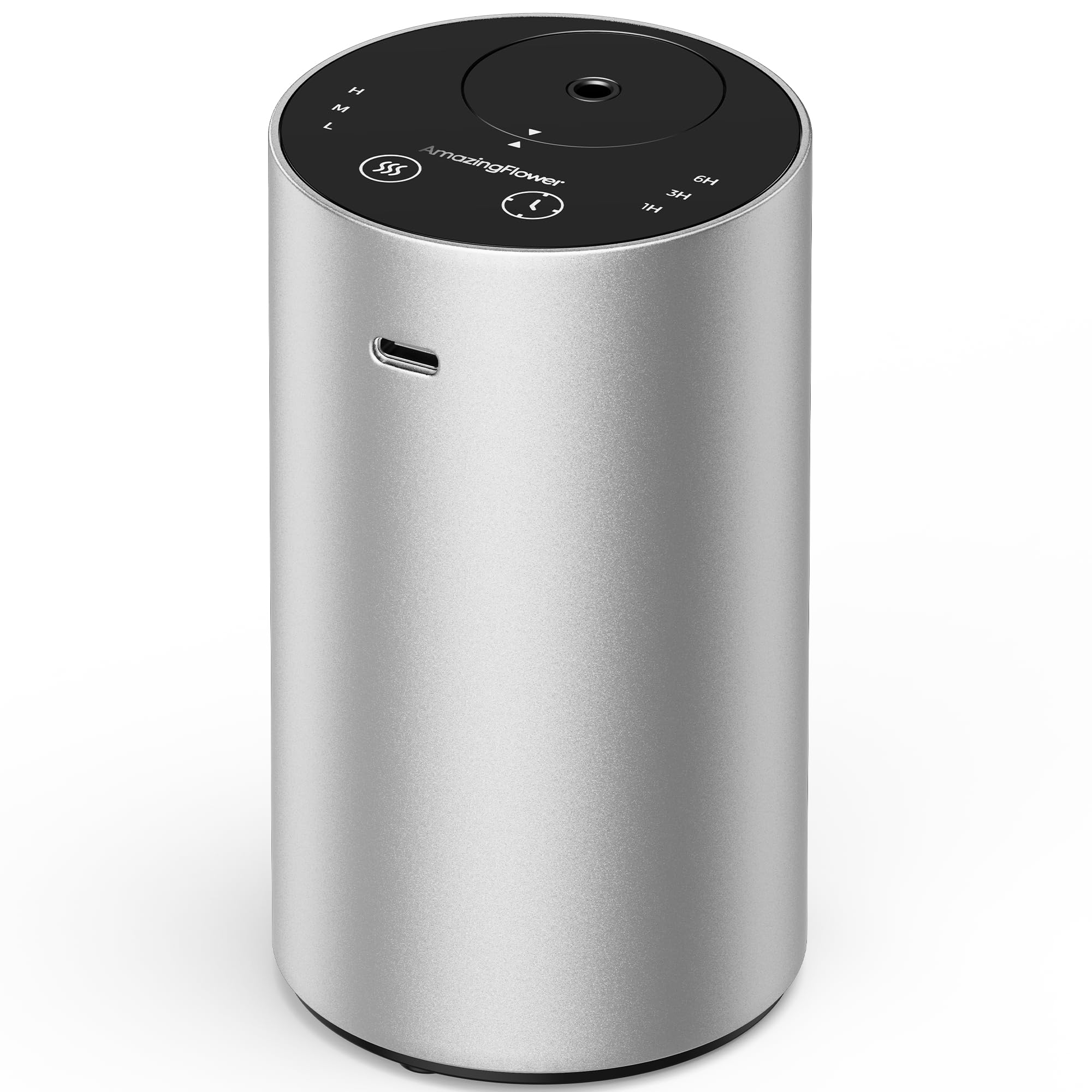 Wasserloser Diffusor für ätherisches Öl, wiederaufladbarer Duftdiffusor mit 3 Nebelstufen & Timern, tragbarer Aromatherapie-Diffusor für Zuhause, Auto, Zimmer, Studio, Büro, silberfarbenes Metall