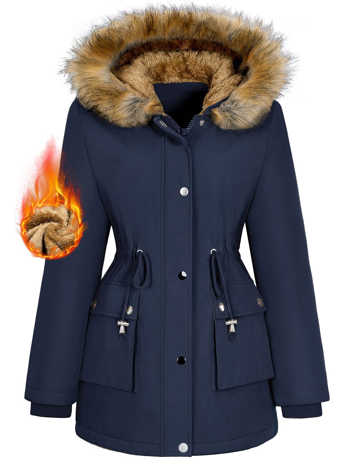 Faux Fur Collar Womens Long Parka Coats With Fur Hood LonyaWomen's