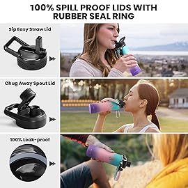 RAYMYLO Insulated Water Bottle 20 oz, Triple Wall Vacuum Stainless Steel (Cold for 48 Hrs), Leak Proof & Non-BPA, Kids Water Bottle Jug for School with Straw Spout Lids, Hydrangea