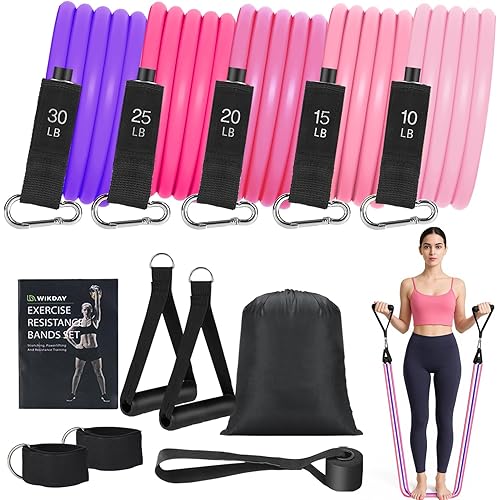 Exercise Resistance Bands with Handles for Working Out, 150/200/250/300 lbs Workout Bands Set with Door Anchor for Physical Therapy, Yoga, Pilates