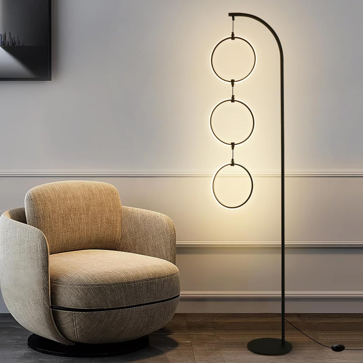 Floor Lamp, LED Modern Floor Lamps for Living Room, 40W-2500LM Bright Arc Floor Lamp-3Color Remote Dimmable Standing Lamp, 71" Black Arched Floor Lamp for Living Room Bedroom Office