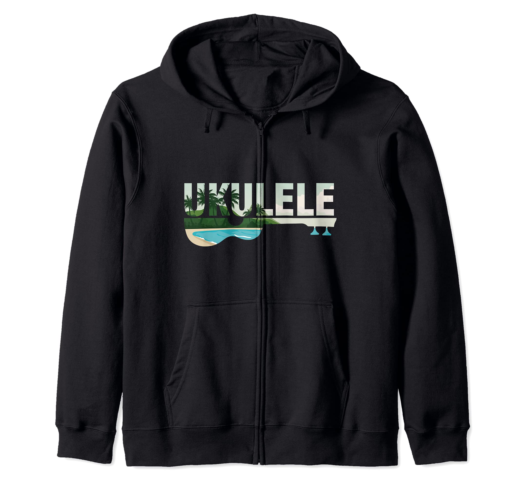 Ukulele Musician Uke Guitar Aloha Hawaii Acoustic Hawaiian Zip Hoodie, Black