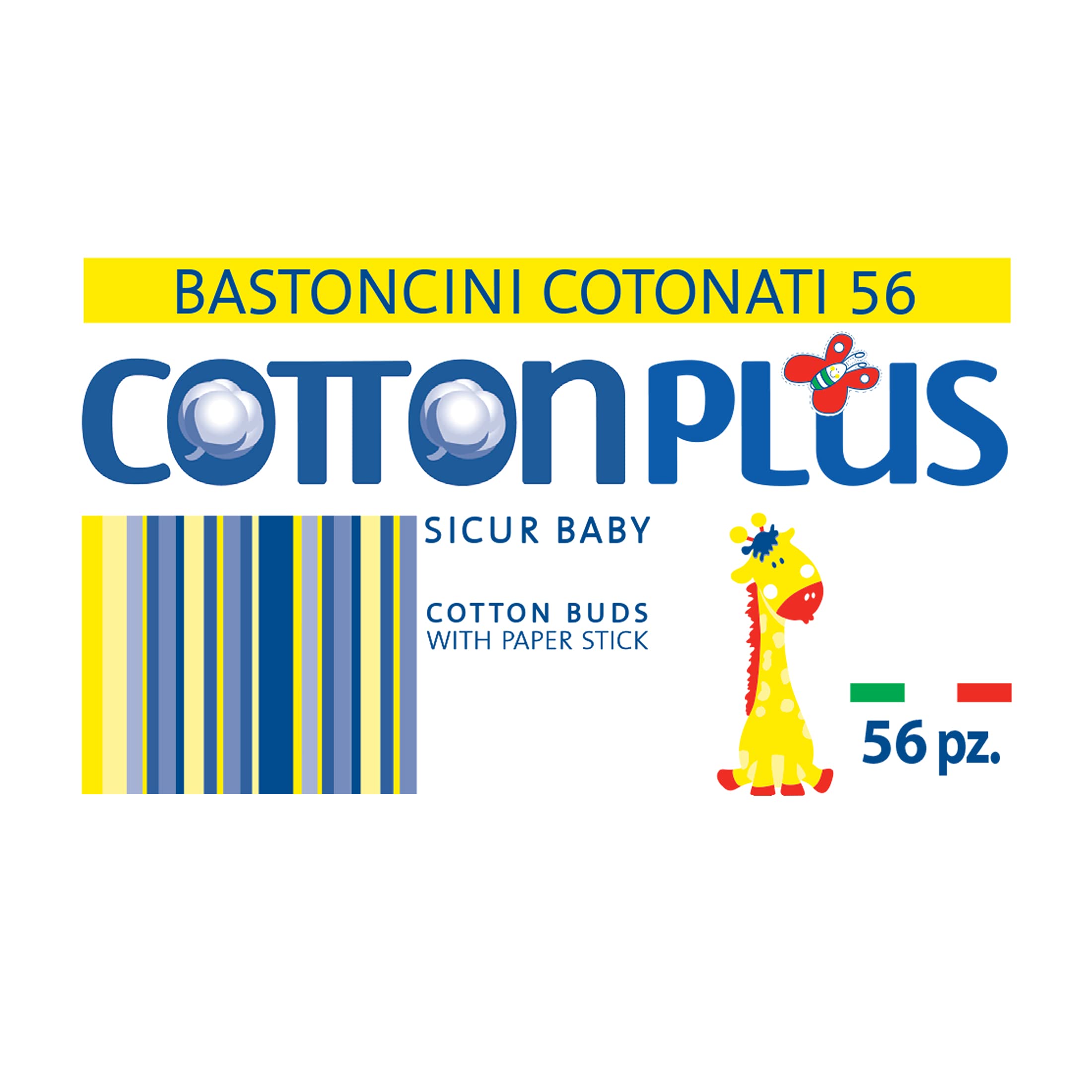 Cotton Plus BASTONCINI COTONATI SICUR BABY 56 pz. - LINEA BABY | BASTONCINI CON PROTEZIONE PER BAMBINI | Igienici e delicati