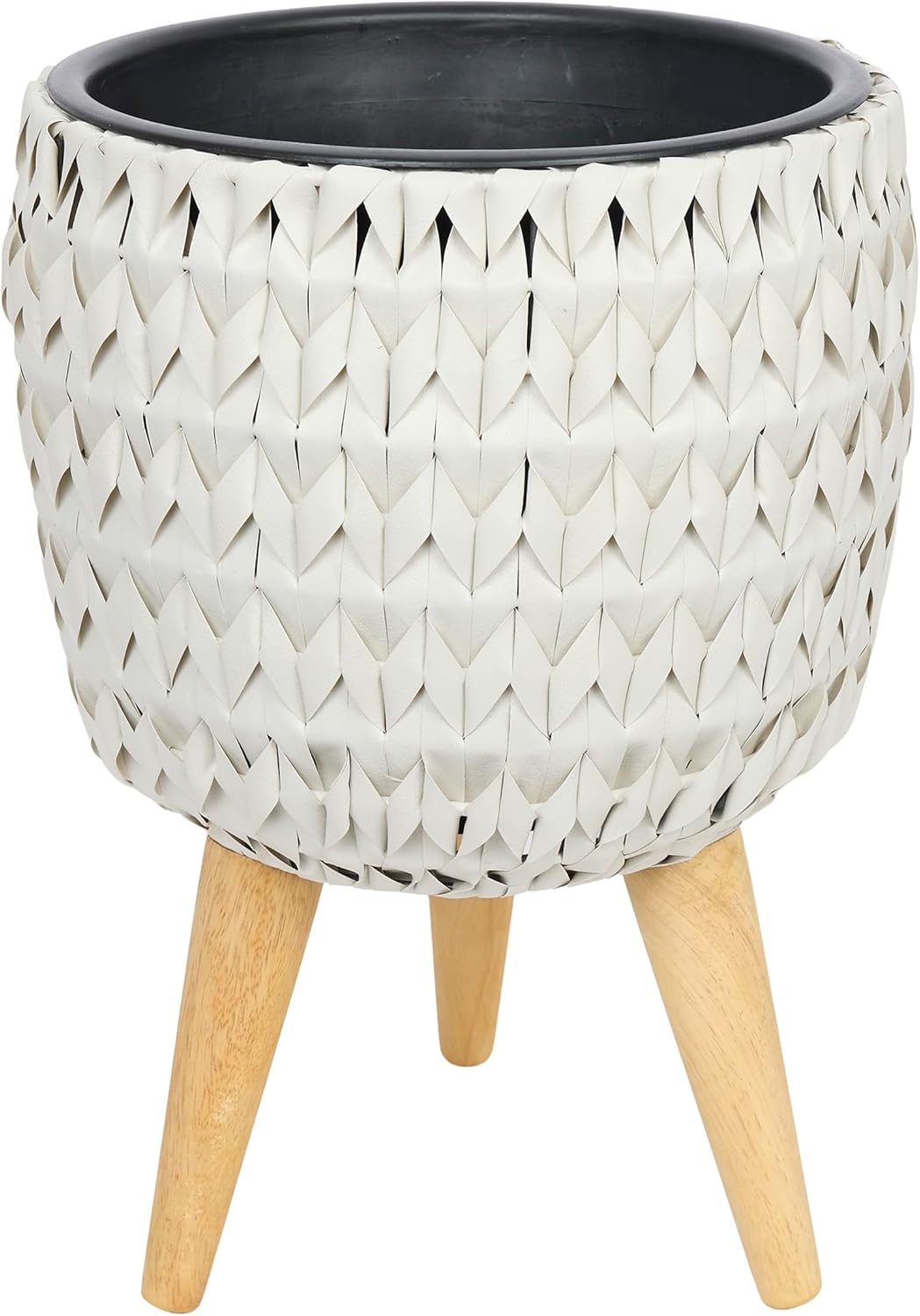 Alpine Corporation Indoor/Outdoor Poly Rattan Planters with Removable Inserts, Aesthetic Lawn and Garden Decor, White - Set of 3 Sizes