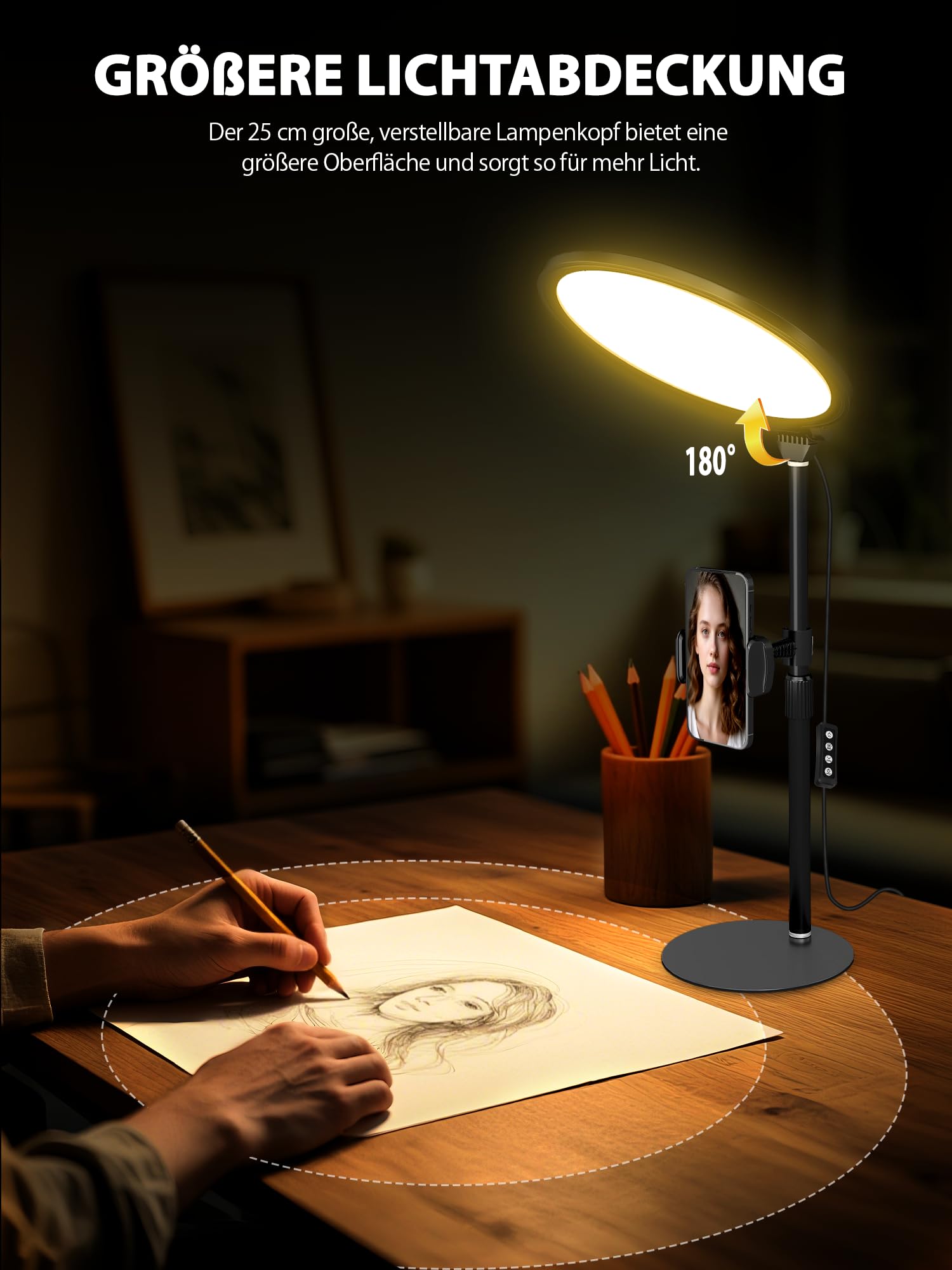 10 Zoll Desktop-Selfie-Licht für Konferenzen, 10 W dimmbares Tisch-Videolicht für Zoom-Meeting, Vollbild-Ringlicht mit Ständer & Telefonhalter für Telefon/Laptop/Computer/Mikrolandschaft