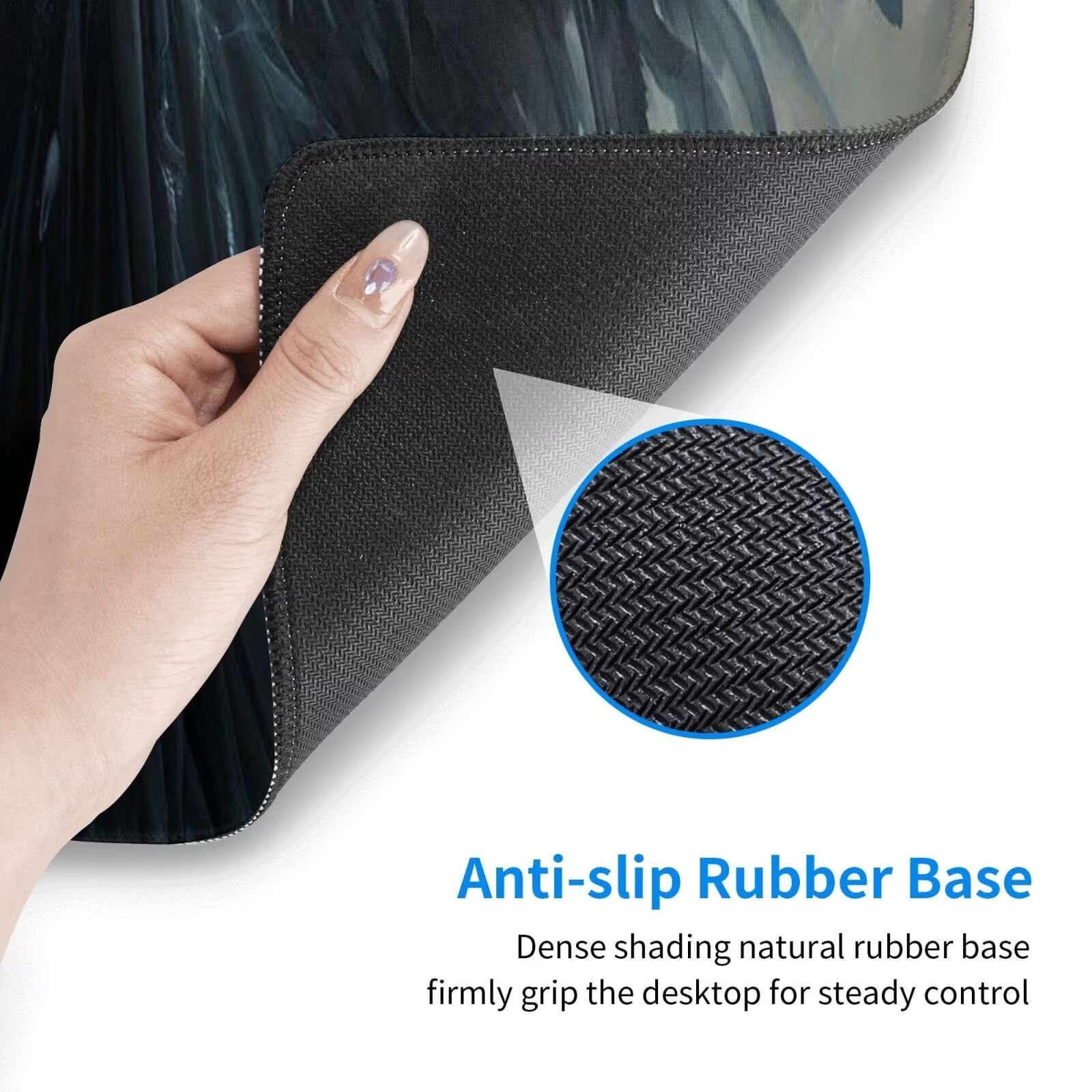 Tappetino Mouse, Tappetino Mouse Gaming Grande XXL 1500x800x3mm Tappetino Scrivania Mouse Pad, Base in Gomma Antiscivolo, Bordi Cuciti,Lavabile, Mousepad per Ufficio e Gaming (Angelo nero) R-281