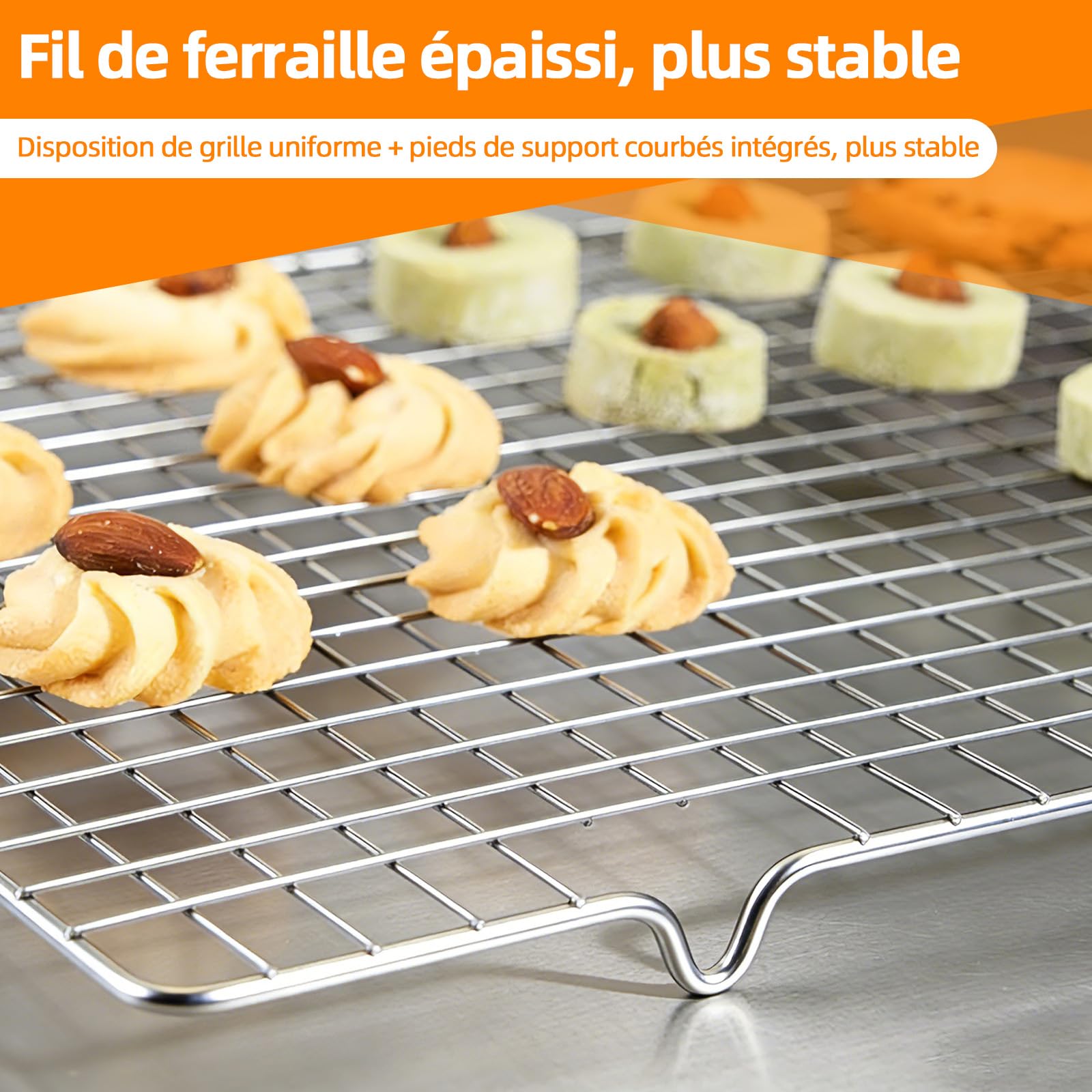 Grille Patisserie 43x29 cm en Acier avec Pieds Stables, Lavable au Lave-Vaisselle
