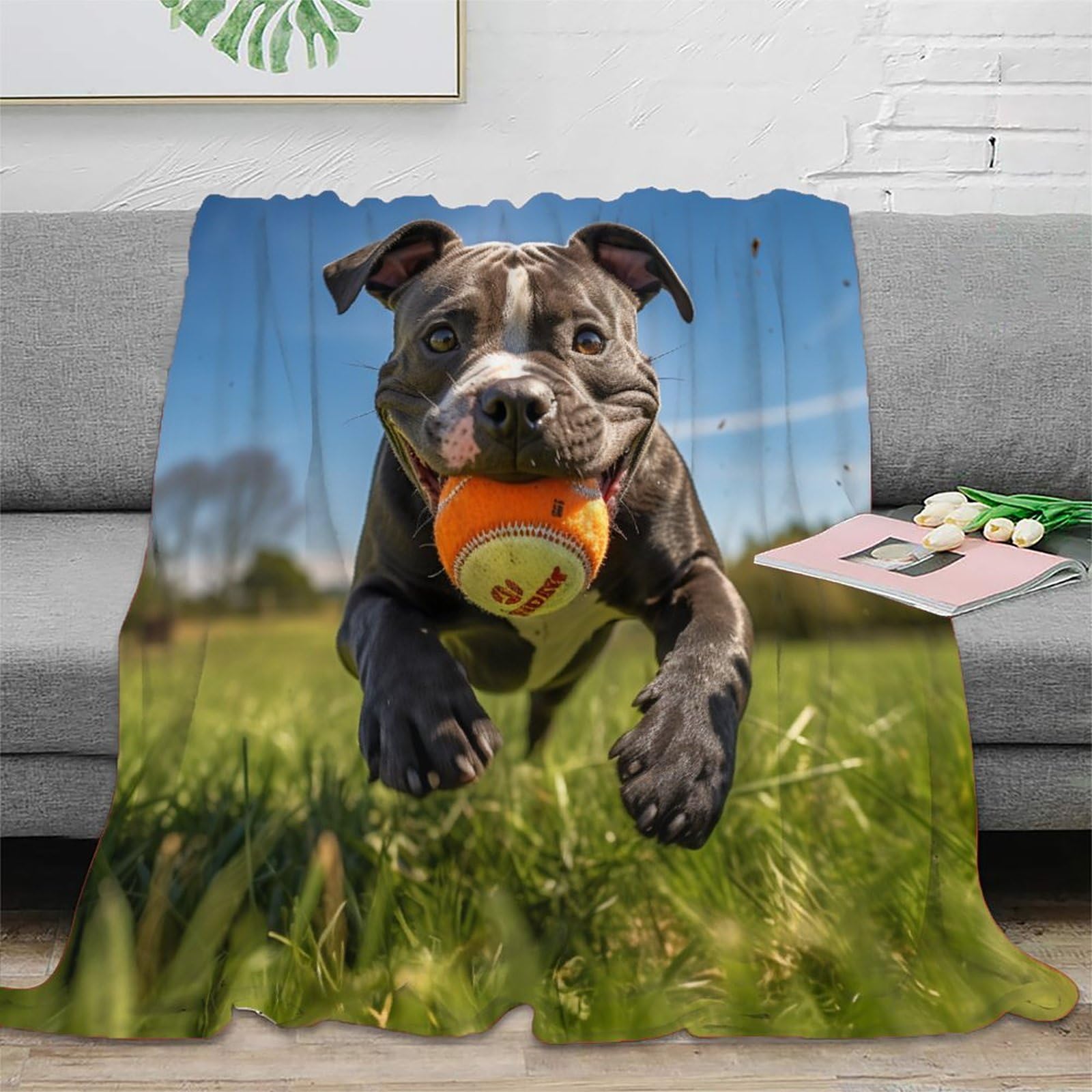 KeAan Staffordshire Bull Terrier Blanket Ultra-soft Micro Fleece Blanket Soft And Warm Digitally Cute Puppy Printed Blanket Flannel Blanket Present 40x50inch(100x130cm)