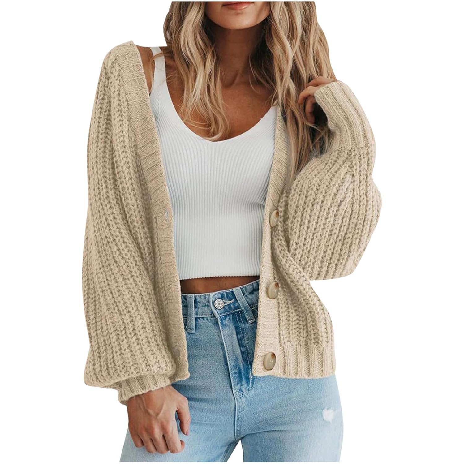 Cardigan Sweaters for Women Cropped Button Lightweight Cardigans Chunky Knit Open Front Sweater Fall Outerwear Coat