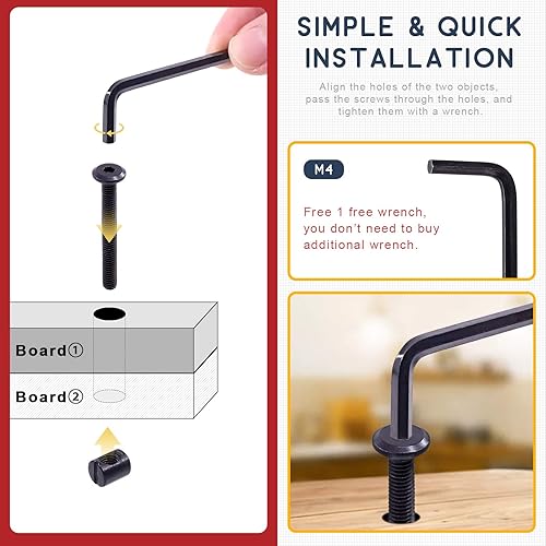 Miniatura 5 de Hilitchi M6 140 piezas de tornillos de cabeza hexagonal negra, tornillos, tuercas de barril, kit surtido de accesorios para cuna, cama de bebé,