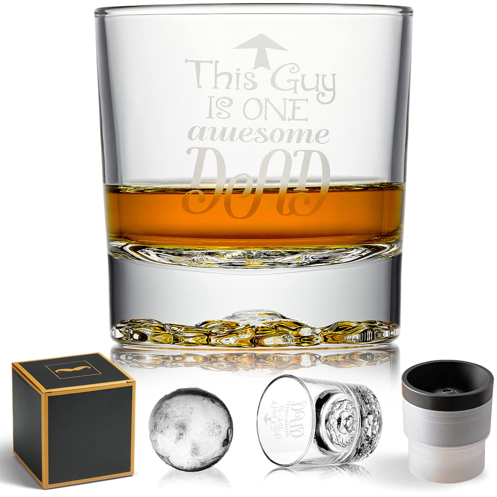 Photo 1 of 2 PACK Whiskey Rocks Glasses Gift for Dad - This Guy Is One Awesome Dad, Unique Lion Pattern Whiskey Glass With 2.5" Large Ice Ball Maker Mold, Dad Birthday Gifts from Wife Daughter Son Kids Lion(Dad)