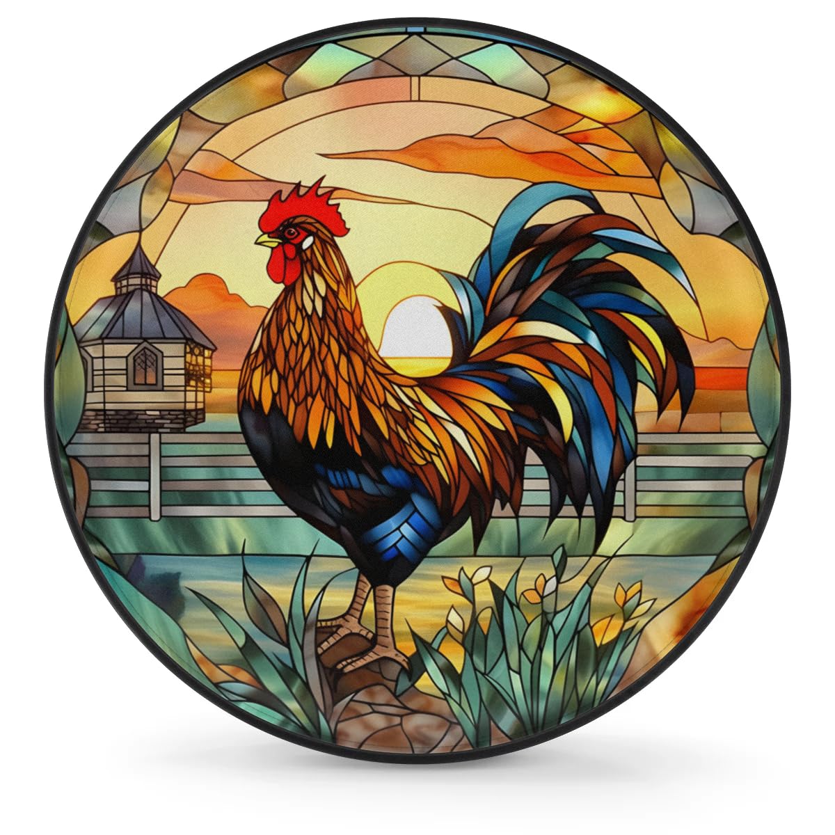 Spare Tire Cover for RV Trailer, Glass Rooster Tire Covers Universal Fit for Travel Trailer Camper Jeep RV SUV Truck Waterproof Wheel Cover (17 inch for Diameter 31” - 33”),A-784