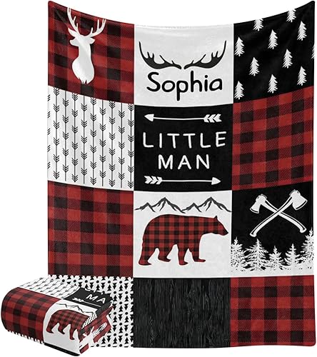 XOZOTY Lumberjack Buffalo - Manta personalizada con diseño de oso a cuadros para niños, recién nacidos, baby shower, regalo para mascotas, 30 x 40
