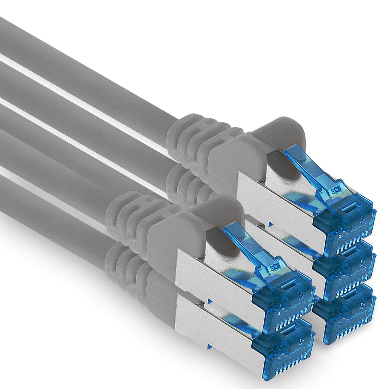 1aTTack.de Patchkabel – 5X 7,5m Ethernet, Netzwerk, Lan Kabel CAT6a (für Gigabit Netzwerke, Router, Switch, Modems mit RJ45 Eingang – grau)
