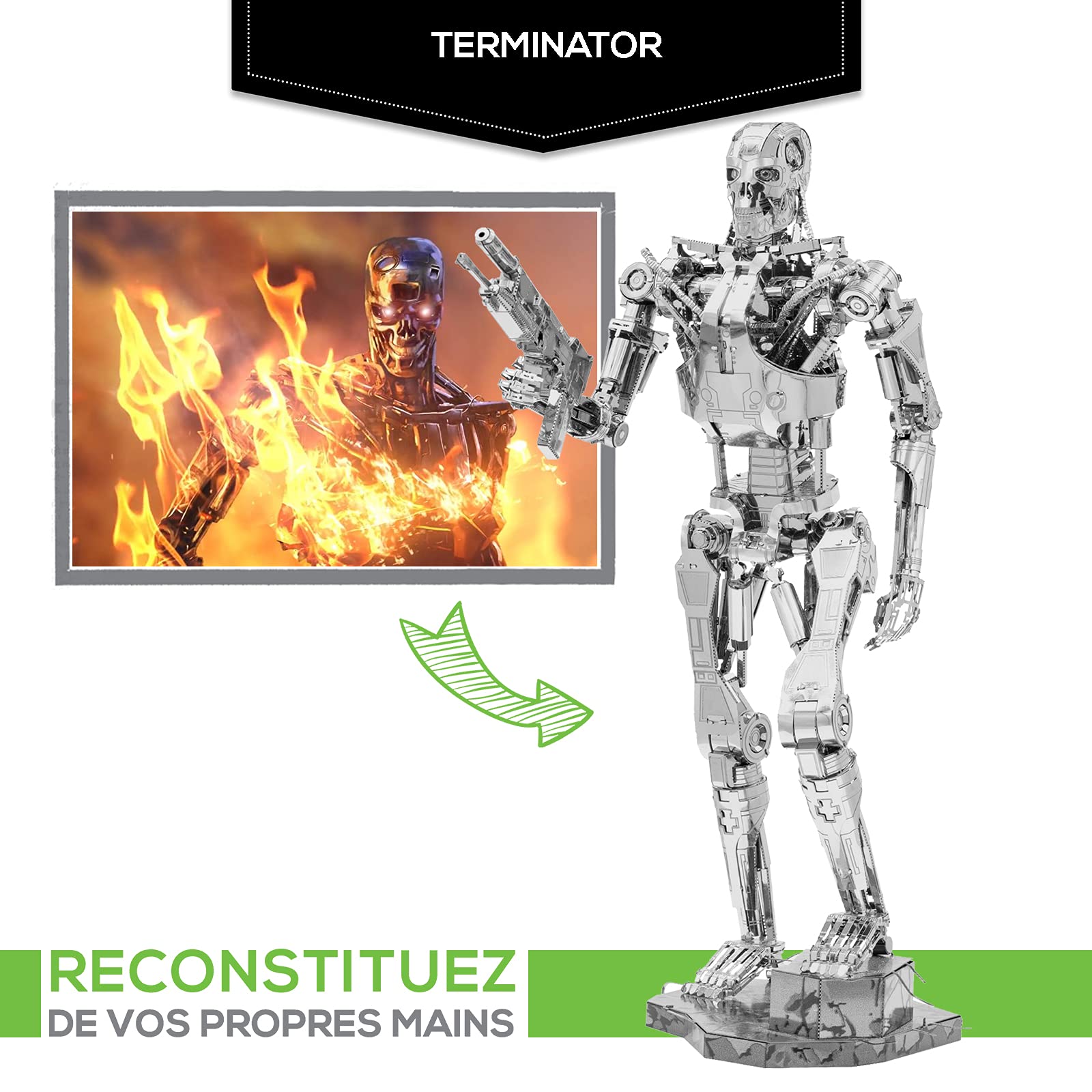 Metal Earth Puzzle 3D Terminator T-800. Rompecabezas De Metal De Terminator. Maquetas Para Construir Para Adultos Nivel Experto De 6.8 X 11 X 19.5 Cm
