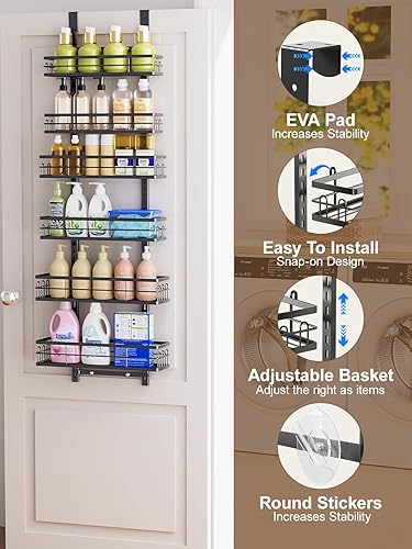 Miniatura 3 de Delamu Organizador de despensa sobre la puerta, organizador de puerta de despensa de 6 niveles con cesta ajustable, organizador de condimentos para