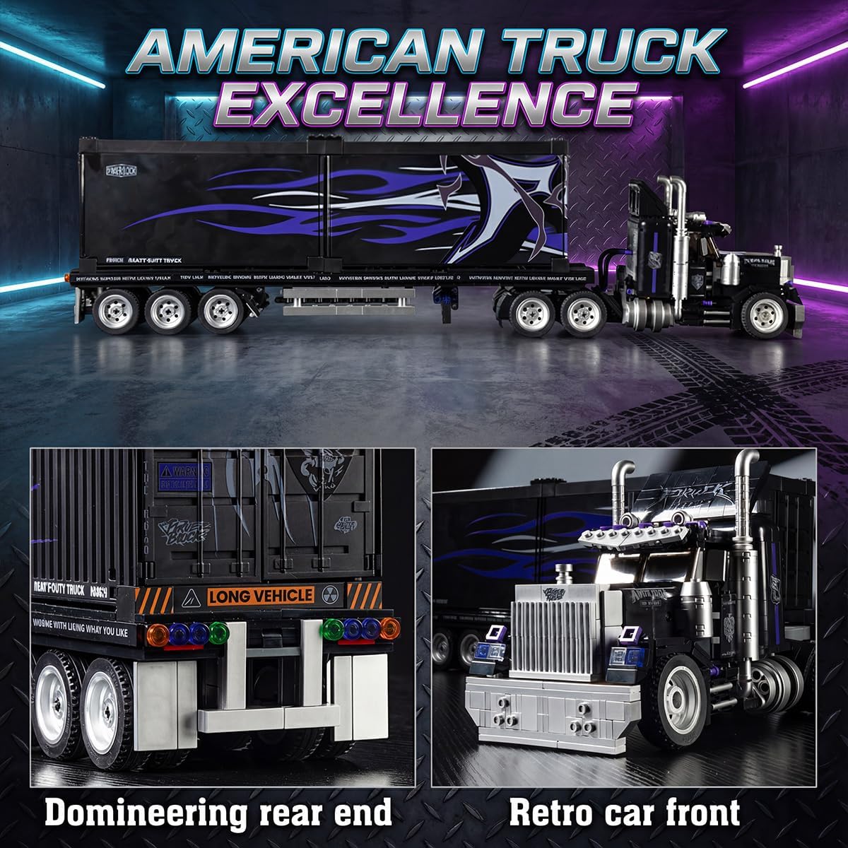 American Retro Tractor Truck Building Set, 10-Wheels Modular Detachable Semi Truck Toy for Adults and Car Enthusiasts, Car Model Kit Display Gift 1531pcs