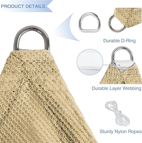 Miniatura 4 de E&K Sunrise - Toldo tipo vela triangular de 15 x 15 x 15 pies, toldo con bloqueo UV para sombra, para patio, jardín, terraza, exterior (arena)